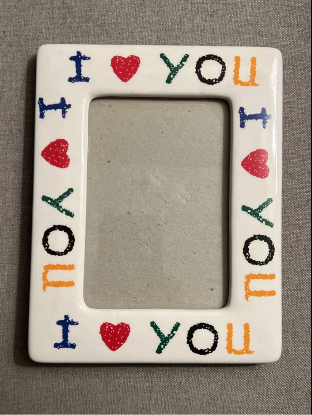 Vintage I Love You White Ceramic Picture Frame Primary Colors 7 x 5.5 EUC